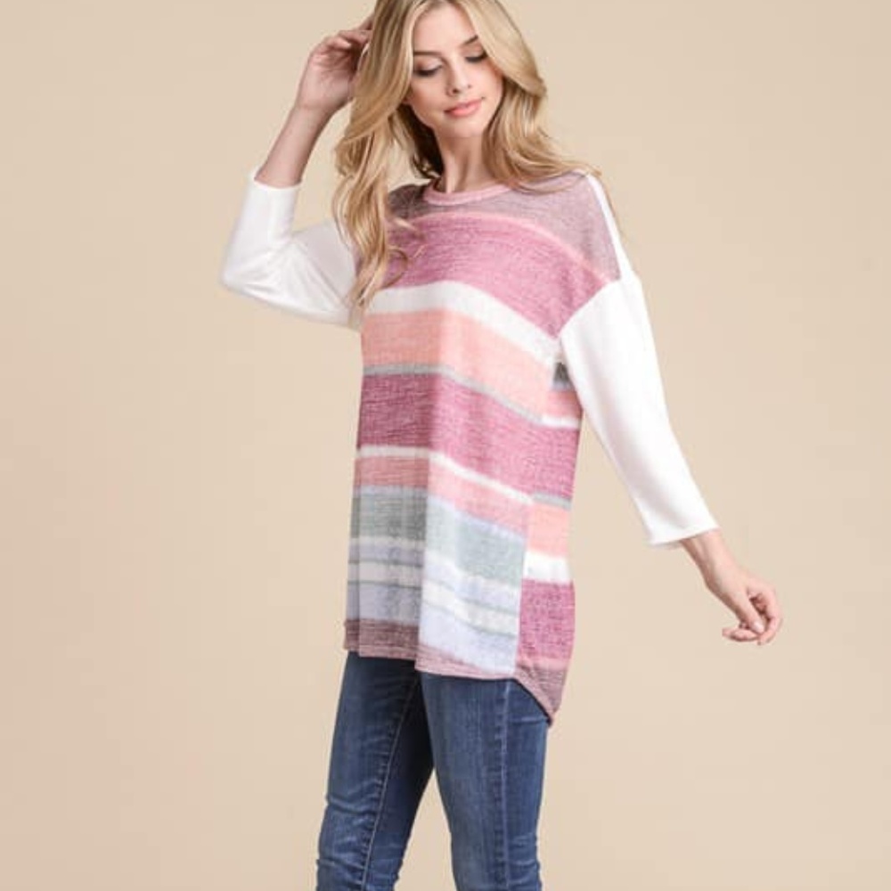 3/4 Sleeve Striped Top